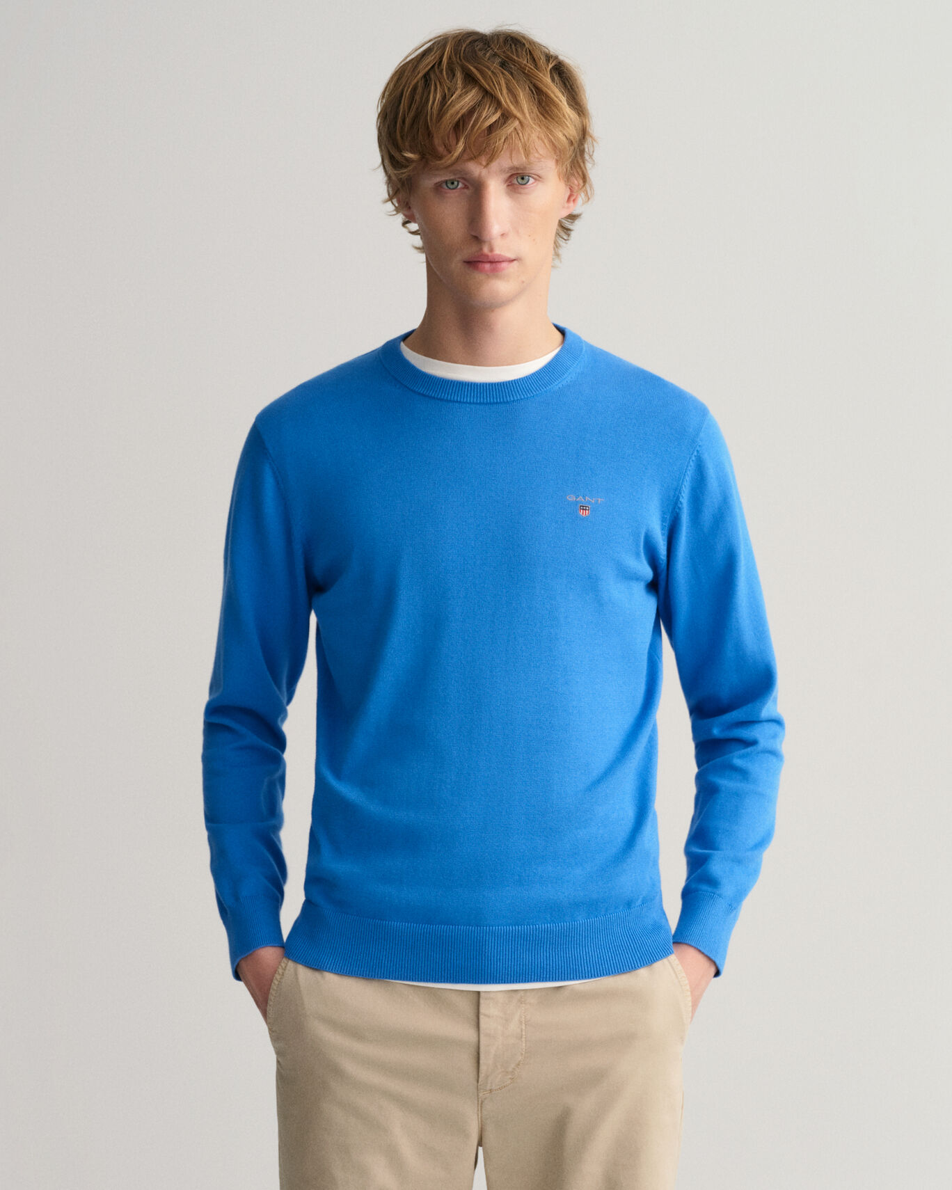 Gant Classic Cotton Crew Neck Sweater - Day Blue - Corcoran's Menswear