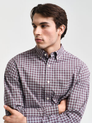 Gant Regular fit Poplin Small Check Shirt- Plumped Red 4XL