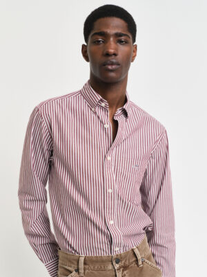 Gant Regular Fit Poplin Stripe Shirt- Wine Red 4XL