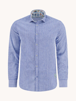 A Fish Named Fred Linen Stripe - Cobalt