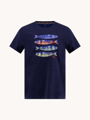 A Fish Name Fred Fish Print T-Shirt-Navy
