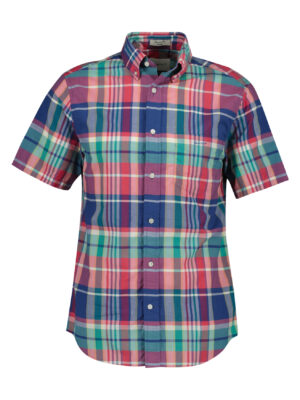 Gant Regular Fit Indian Madras Check Short Sleeved Shirt- Rose Red