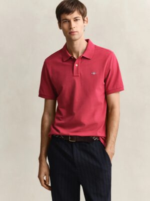 Gant Regular Fit Shield Pique Polo - Muted Red