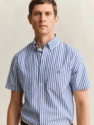 Gant Regular Fit Classic Poplin Stripe Short SleevedShirt College Blue