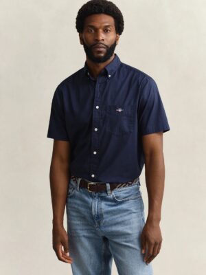 Gant Regular Fit Classic Poplin Short Sleeved Shirt- Marine