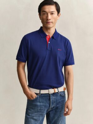 Gant Contrast Collar Pique Polo - Rich Navy