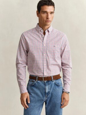 Gant Regular Fit Classic Poplin Check Shirt- Rose Red