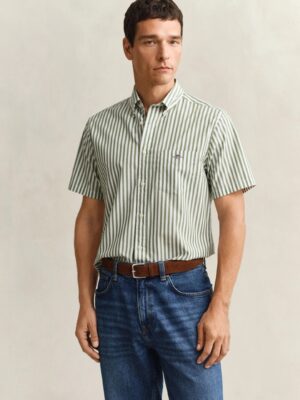 Gant Regular Fit Classic Poplin Stripe Sleeved Shirt Shirt -Herb Green