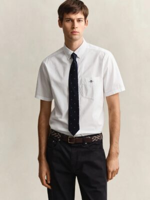Gant Regular Fit Classic Poplin Short Sleeved Shirt - White