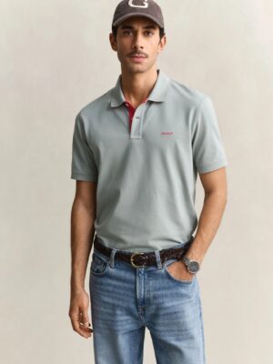 Gant Contrast Collar Pique Polo - Ceramic Grey