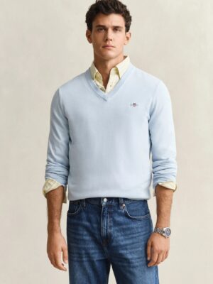 Gant Classic Cotton V-Neck Sweater - Fresh Blue