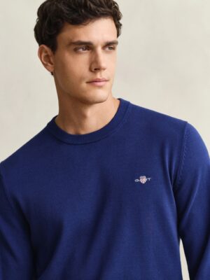 Gant Classic Cotton Crew Neck Sweater - Rich Navy