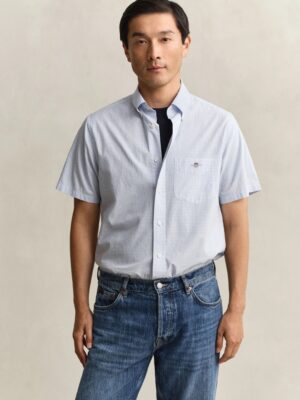 Gant Regular Classic Poplin Gingham Short Sleeved Shirt- Light Blue