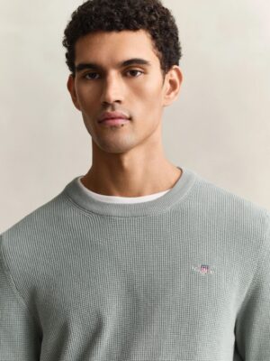 Gant Micro Textured Cotton Crew Neck Sweater - Ceramic Grey