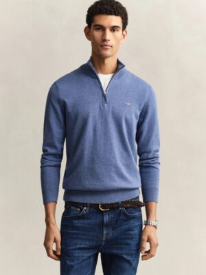 Gant Classic Cotton Half Zip- Denim Blue Melange