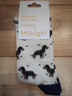 Thought Bamboo Socks, Dachshund Dog Design - Stone White