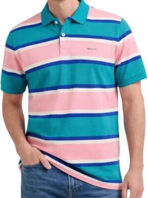 Gant Multistripe Short Sleeved Polo - Aqua Blue