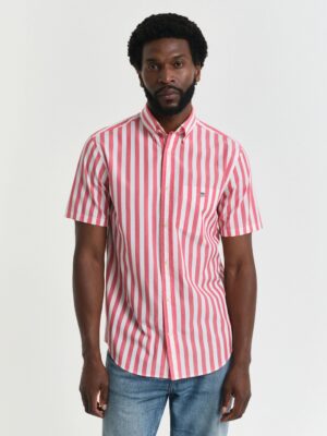 SALE Gant Regular Fit Classic Poplin Stripe SS Shirt -Watermelon Red